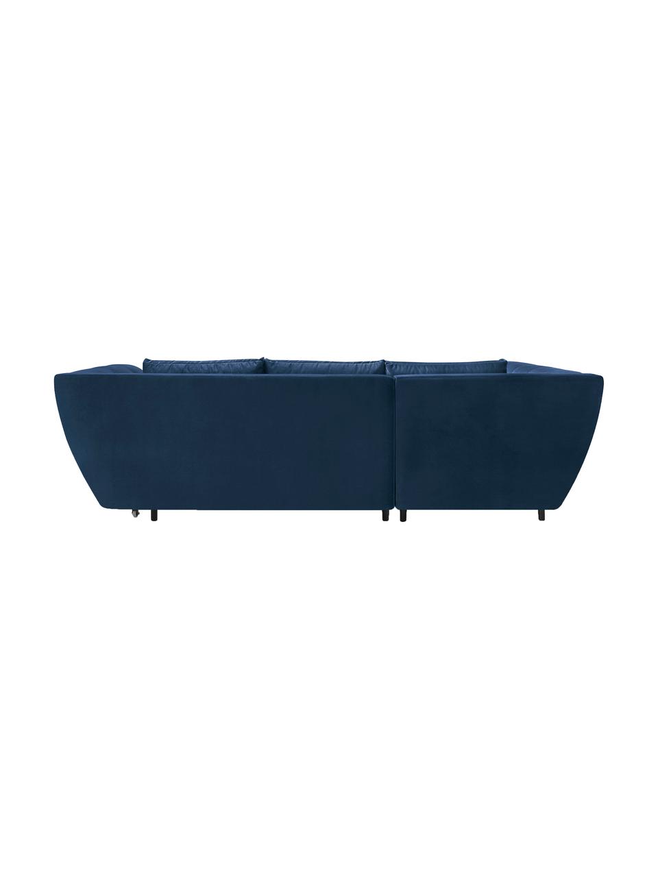 Sofa narożna z funkcją spania z aksamitu Real, Tapicerka: 100% aksamit poliestrowy, Nogi: metal lakierowany, Granatowy, S 296 x G 172 cm