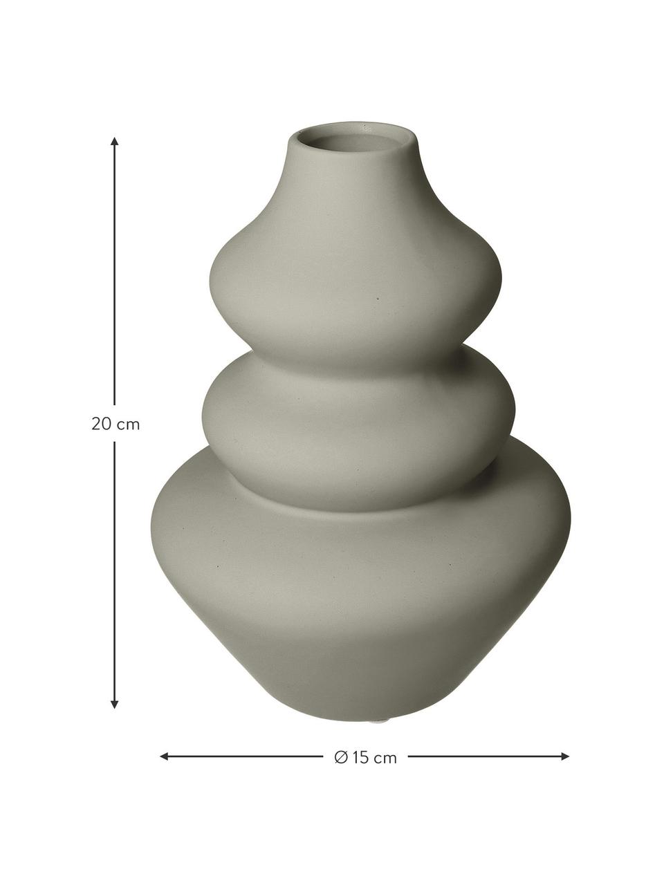 Vase design de forme organique Thena, Grès cérame, Gris, Ø 15 x haut. 20 cm
