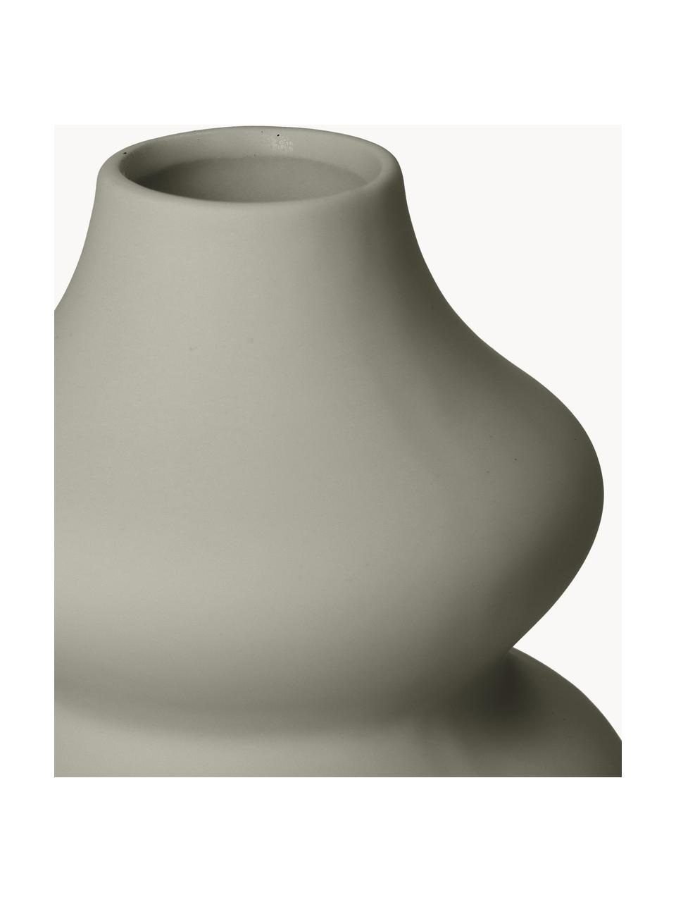 Design-Vase Thena in organischer Form, H 20 cm, Steingut, Olivgrün, Ø 15 x H 20 cm