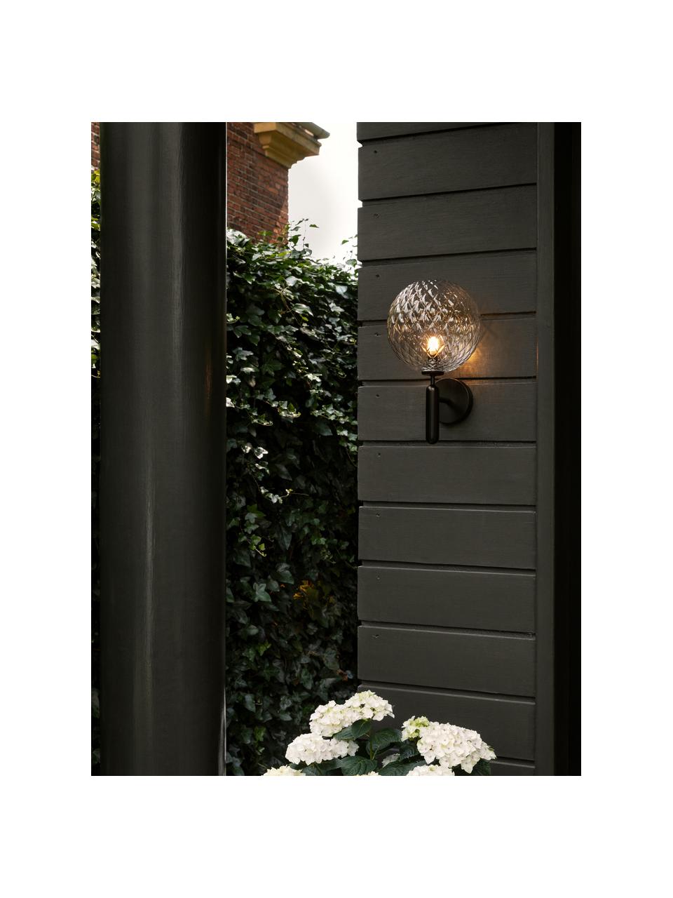 Outdoor wandlamp Miira, Lampenkap: glas, Zwart, transparant, B 20 x H 36 cm