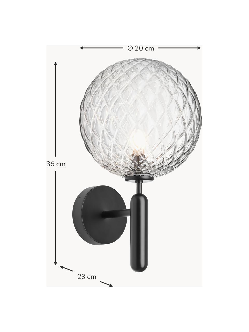Outdoor wandlamp Miira, Lampenkap: glas, Zwart, transparant, B 20 x H 36 cm