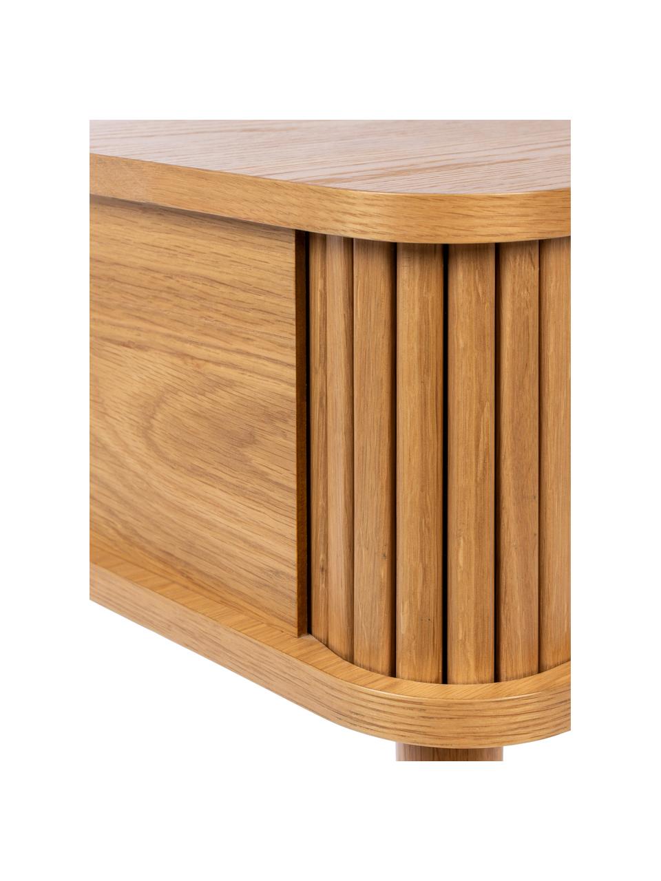 Dřevěný noční stolek s posuvnými dvířky Barbier, Světlé dubové dřevo, Š 45 cm, V 59 cm
