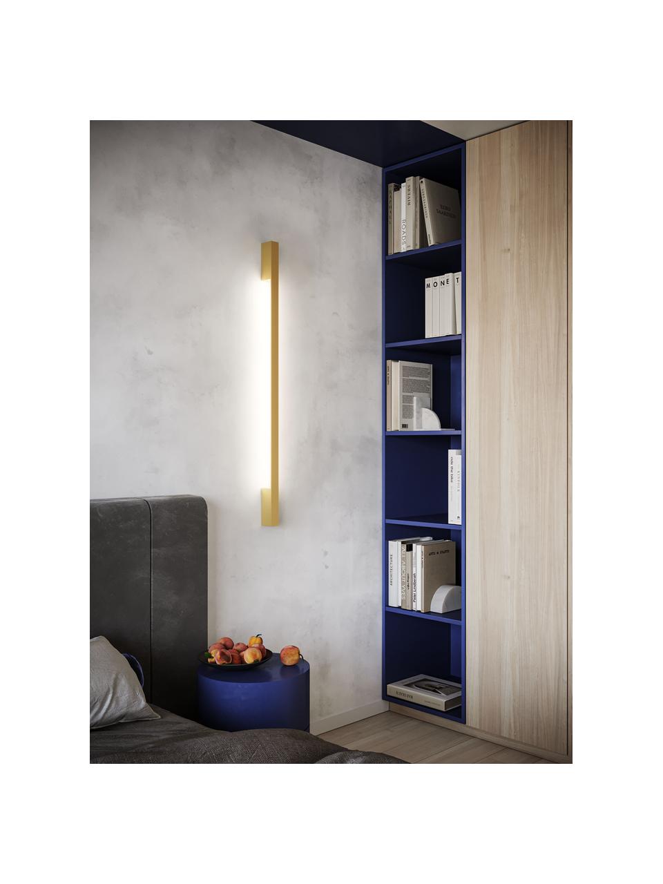 Grote LED wandlamp Riset, handgemaakt, Gecoat metaal, Goudkleurig, D 7 x H 120 cm