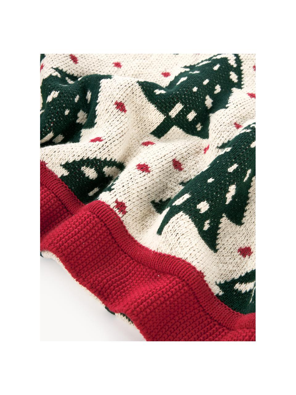 Manta de algodón con motivo navideño Noeleen, 100% algodón, Rojo, Off White, verde oscuro, An 130 x L 170 cm