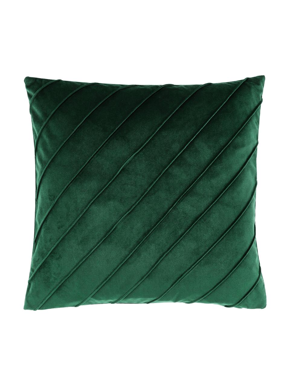 Federa arredo in velluto verde scuro con motivo strutturato Leyla, Velluto (100% poliestere), Verde, Larg. 40 x Lung. 40 cm