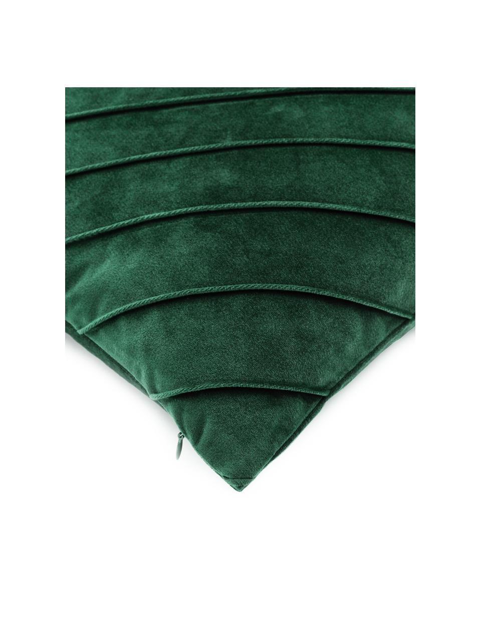 Copricuscino in velluto verde scuro con motivo strutturato Leyla, Velluto (100% poliestere), Verde scuro, Larg. 40 x Lung. 40 cm