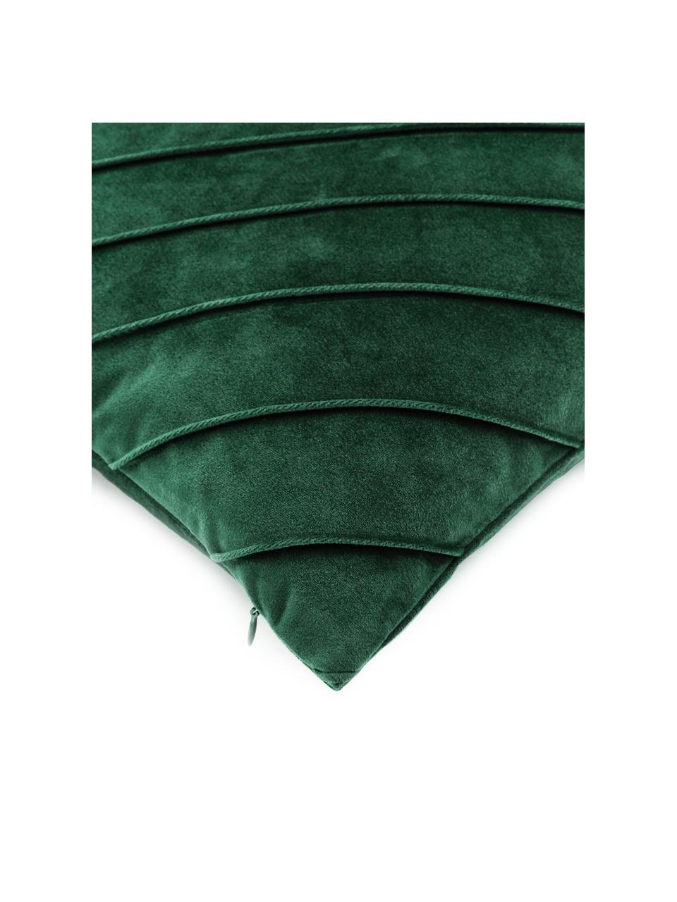 Federa arredo in velluto verde scuro con motivo strutturato Leyla, Velluto (100% poliestere), Verde, Larg. 40 x Lung. 40 cm