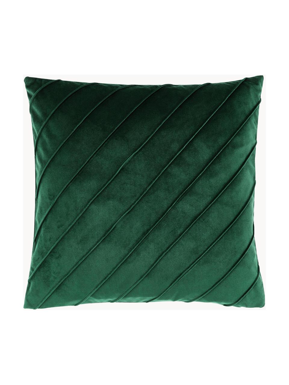 Copricuscino in velluto verde scuro con motivo strutturato Leyla, Velluto (100% poliestere), Verde scuro, Larg. 40 x Lung. 40 cm