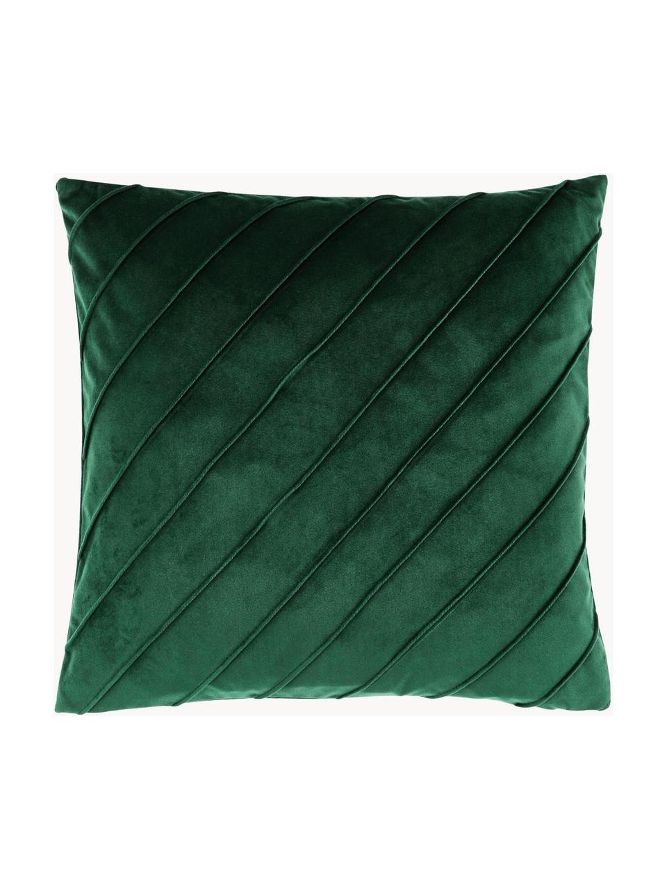 Housse de coussin en velours Leyla, Velours (100 % polyester), Vert foncé, larg. 40 x long. 40 cm