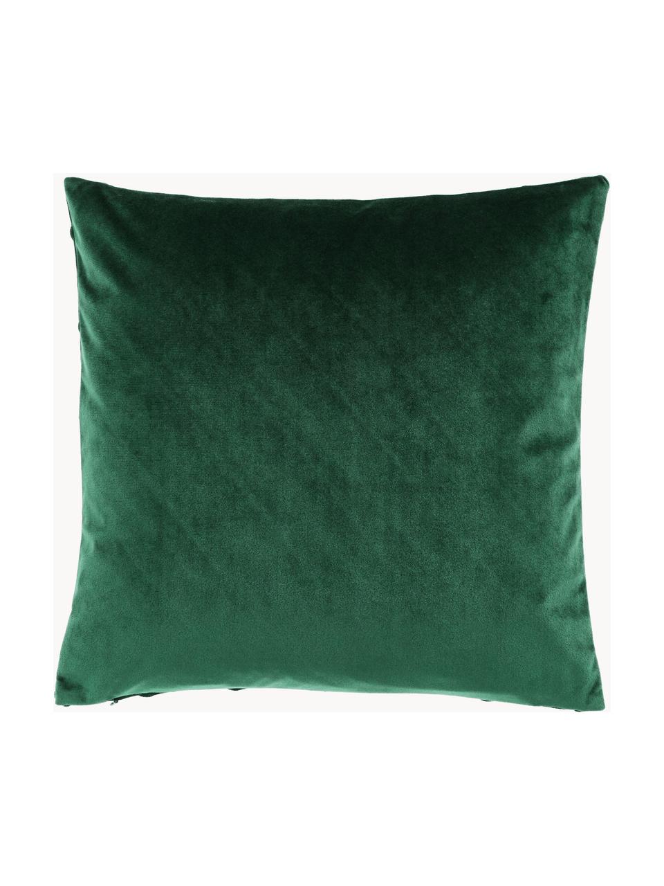 Funda de cojín de terciopelo texturizada Leyla, Terciopelo (100% poliéster), Verde oscuro, An 40 x L 40 cm