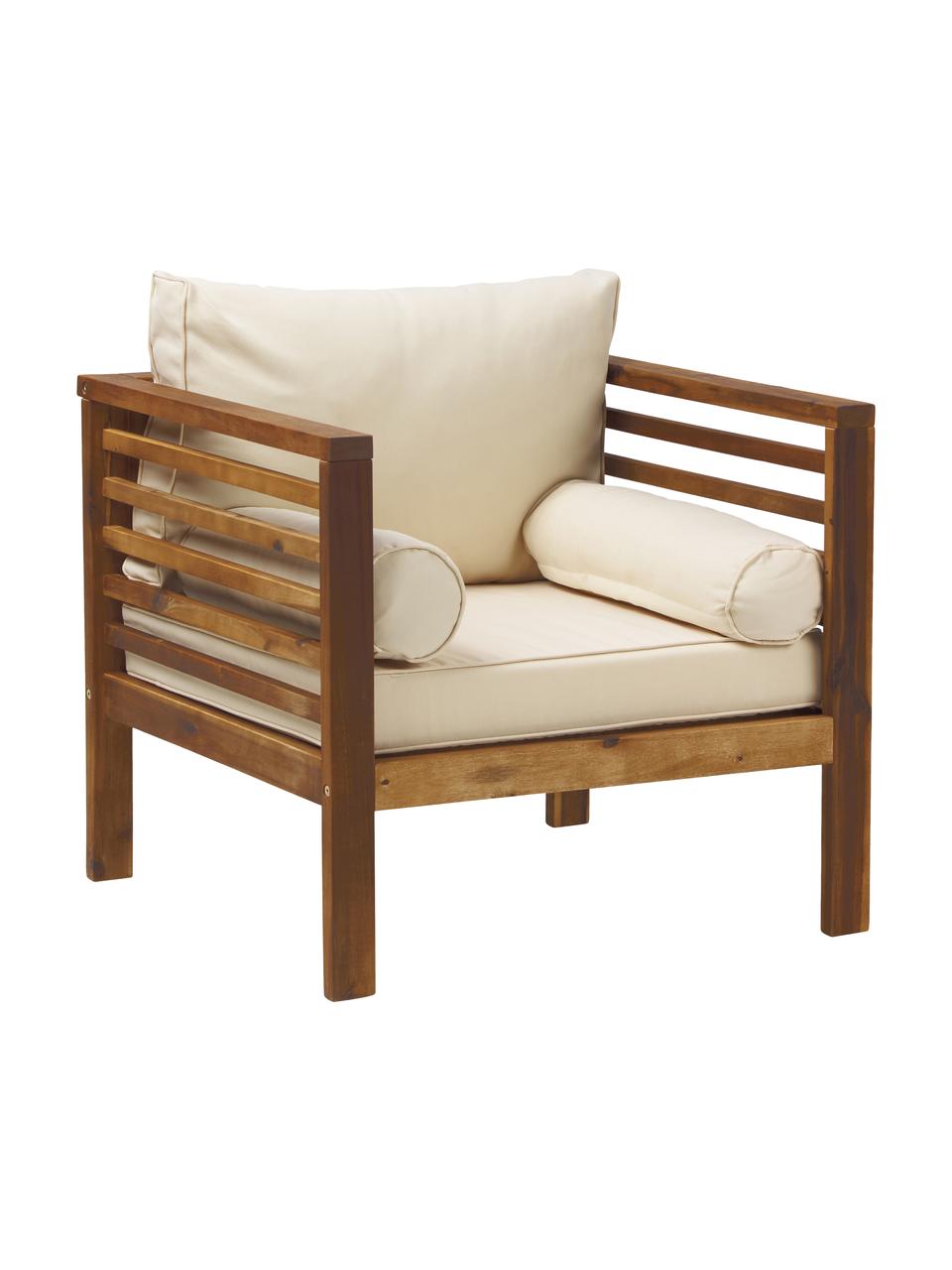 Tuin loungefauteuil Bo met beige zitkussen, Frame: massief geolied acaciahou, Beige,donker hout, B 72 cm x H 64 cm