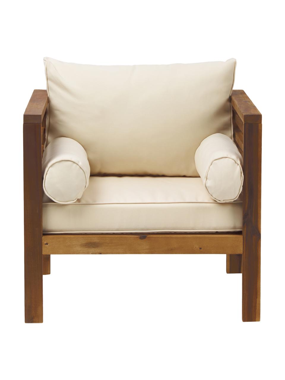 Fotel ogrodowy z poduszką siedziska Bo, Tapicerka: poliester (odporny na pro, Stelaż: lite drewno akacjowe olej, Beżowy, ciemne drewno naturalne, S 72 x W 64 cm