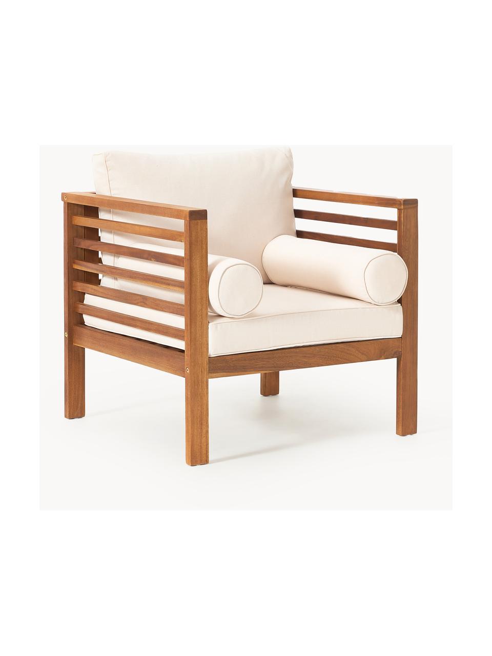 Poltrona lounge da giardino Bo, Rivestimento: poliestere (resistente ai, Struttura: legno massiccio di acacia, Tessuto beige, legno di acacia, Larg. 72 x Alt. 64 cm