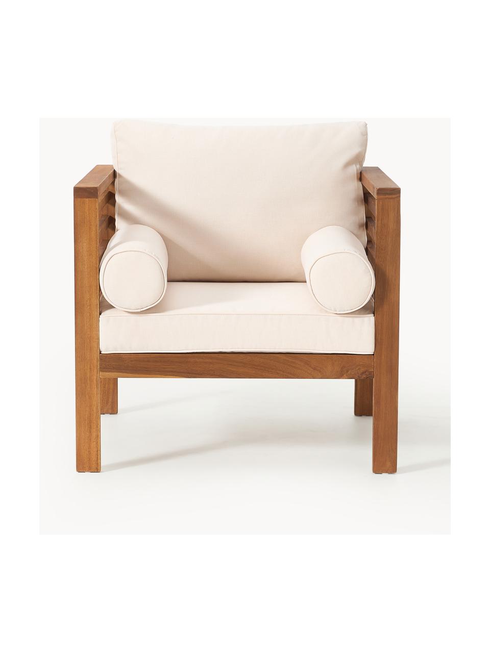 Poltrona lounge da giardino Bo, Rivestimento: poliestere (resistente ai, Struttura: legno massiccio di acacia, Tessuto beige, legno di acacia, Larg. 72 x Alt. 64 cm