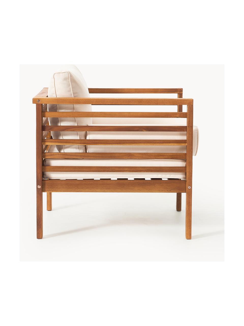 Poltrona lounge da giardino Bo, Rivestimento: poliestere (resistente ai, Struttura: legno massiccio di acacia, Tessuto beige, legno di acacia, Larg. 72 x Alt. 64 cm