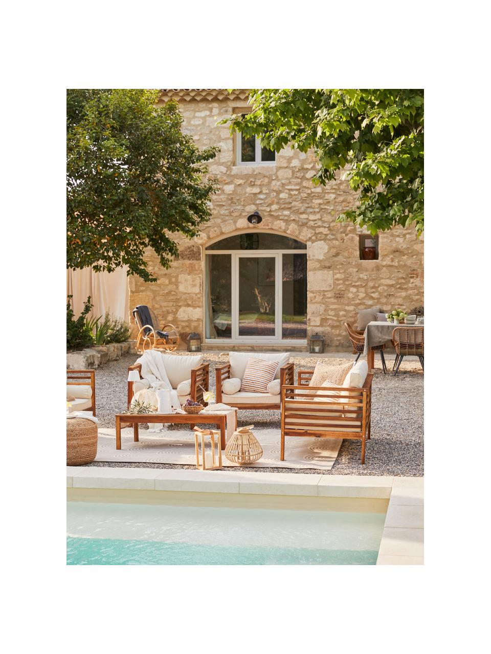 Garten-Loungesessel Bo, Bezug: Polyester (UV-beständig) , Gestell: Massives Akazienholz, geö, Webstoff Beige, Akazienholz, B 72 x H 64 cm