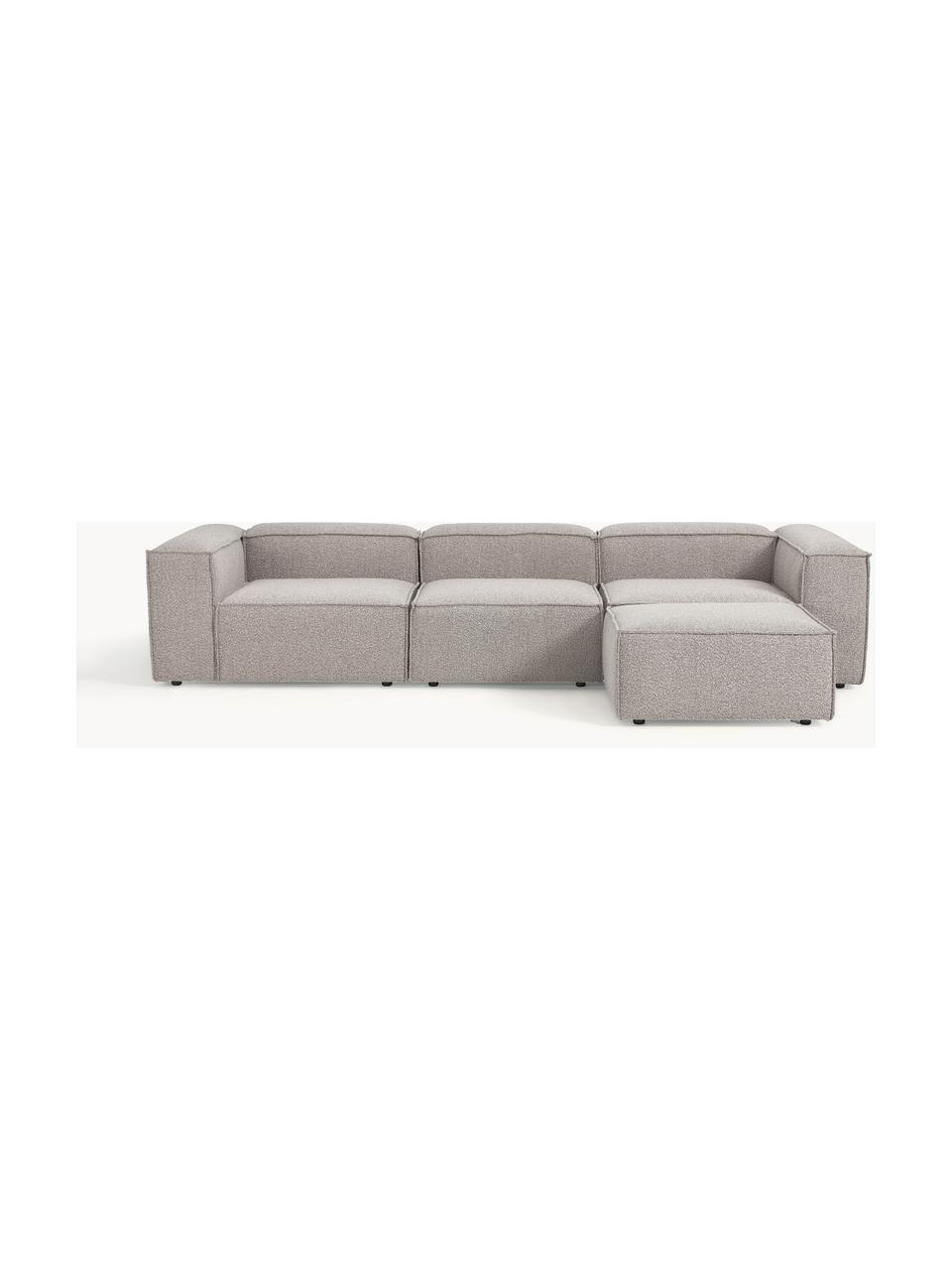 Canapé modulable 4 places en tissu bouclé avec pouf Lennon, Bouclé taupe, larg. 327 x prof. 207 cm