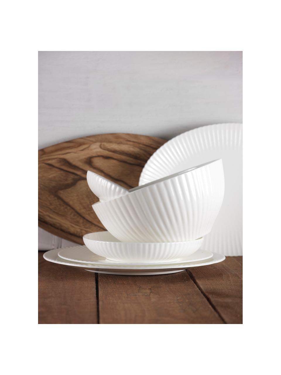 Hlboký tanier z porcelánu s drážkovým reliéfom Nala, 2 ks, Biela