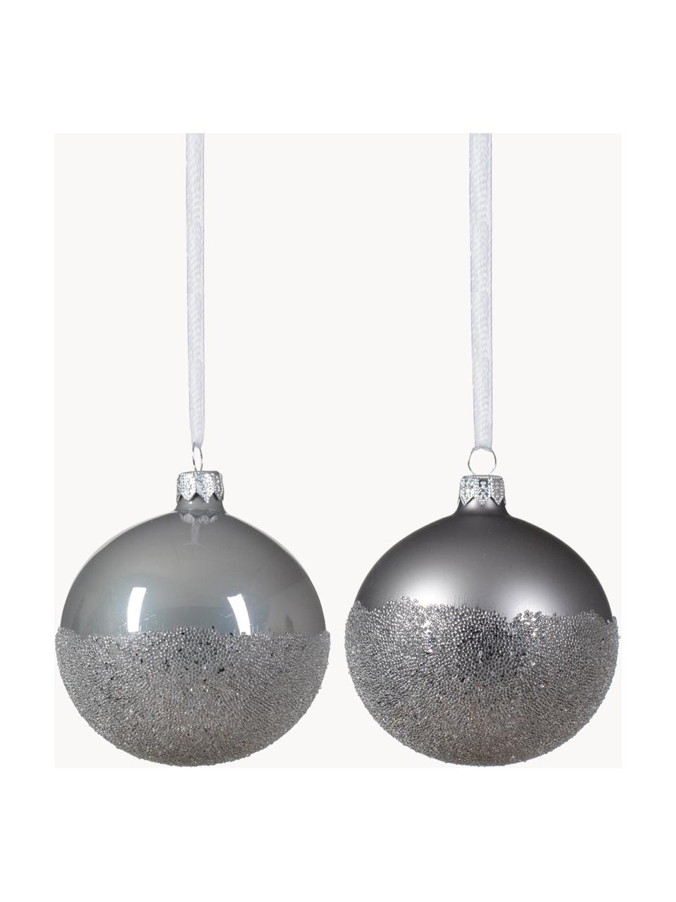 Kerstballen Flossy, set van 6, Glas, Grijs, Ø 8 cm