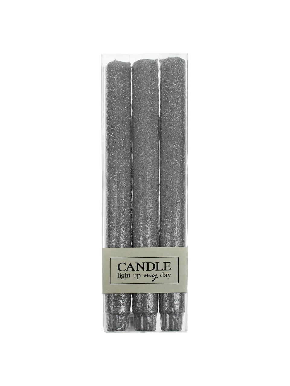 Candela bastone Flair 3 pz, Cera, Argentato, Ø 3 x Alt. 27 cm