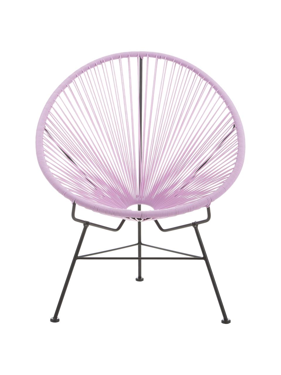 Loungefauteuil Bahia van kunststoffen vlechtwerk, Zitvlak: kunststof, Frame: gepoedercoat metaal, Lila, zwart, B 81 x D 73 cm