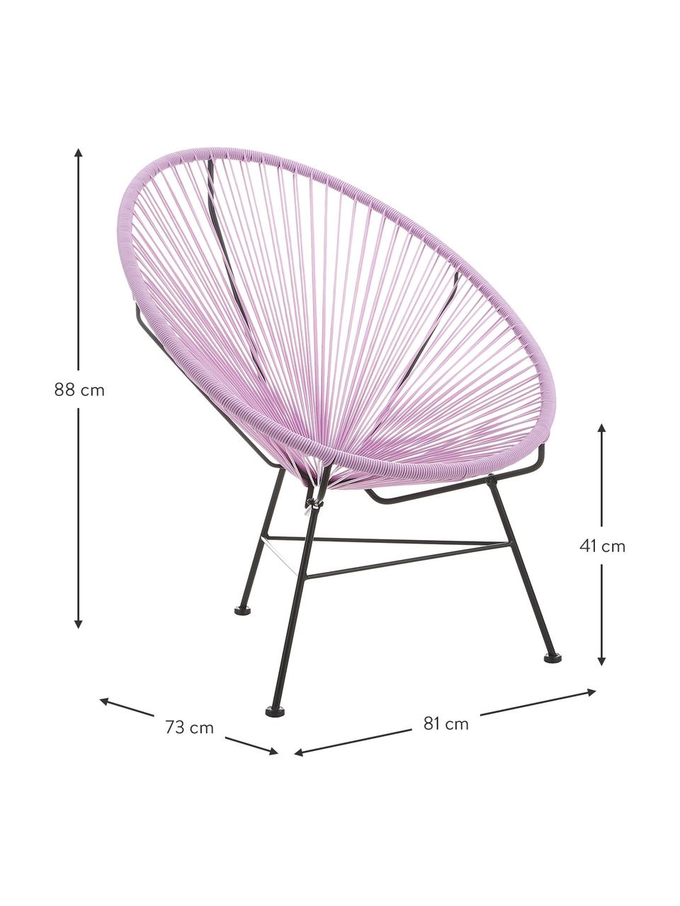 Loungefauteuil Bahia van kunststoffen vlechtwerk, Zitvlak: kunststof, Frame: gepoedercoat metaal, Lila, zwart, B 81 x D 73 cm