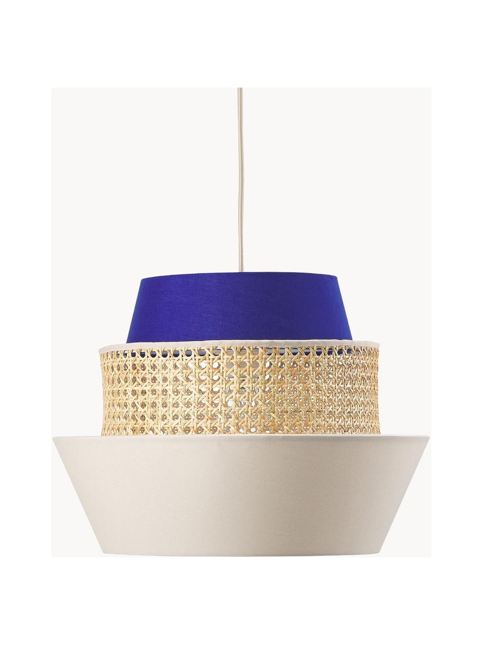 Lampada a sospensione in intreccio viennese Klea, Paralume: bambù, tessuto, Baldacchino: metallo verniciato a polv, Beige chiaro, blu scuro, Ø 41 x Alt. 30 cm
