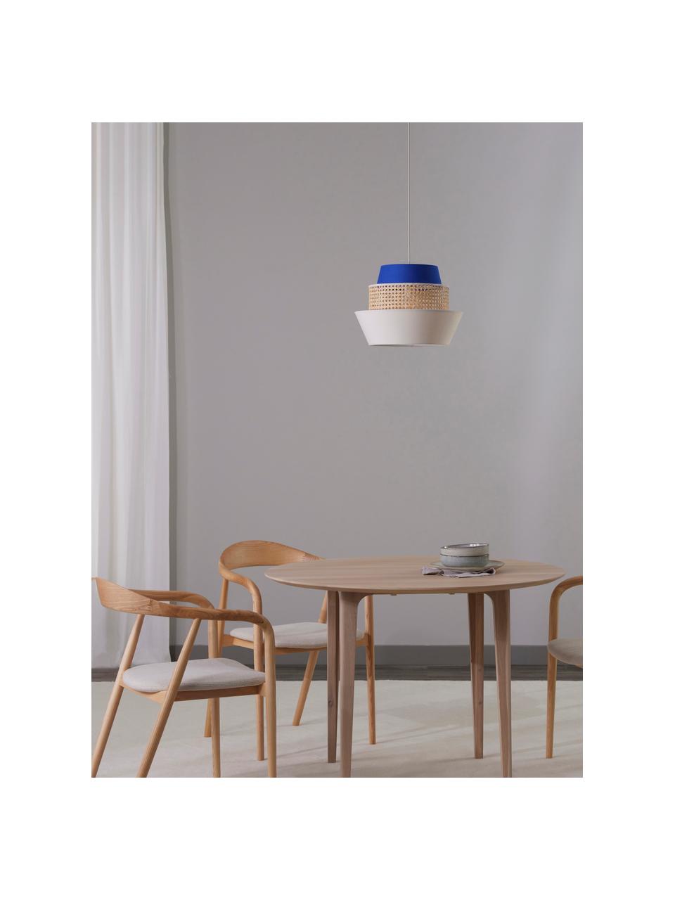 Hanglamp Klea van Weens vlechtwerk, Lampenkap: bamboe, textiel, Lichtbeige, koningsblauw, B 41 x H 30 cm