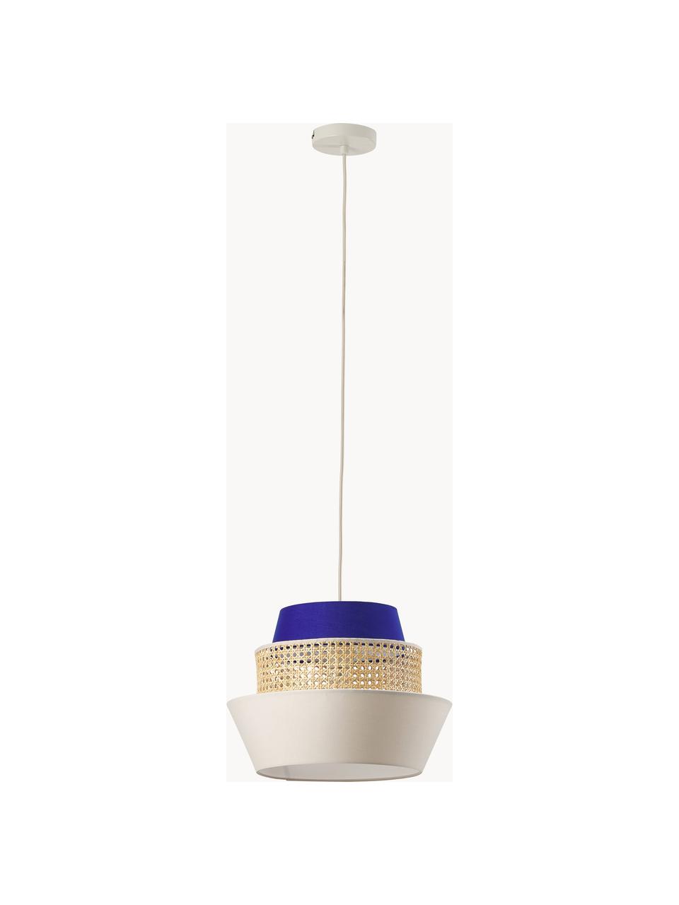 Hanglamp Klea van Weens vlechtwerk, Lampenkap: bamboe, textiel, Lichtbeige, koningsblauw, B 41 x H 30 cm