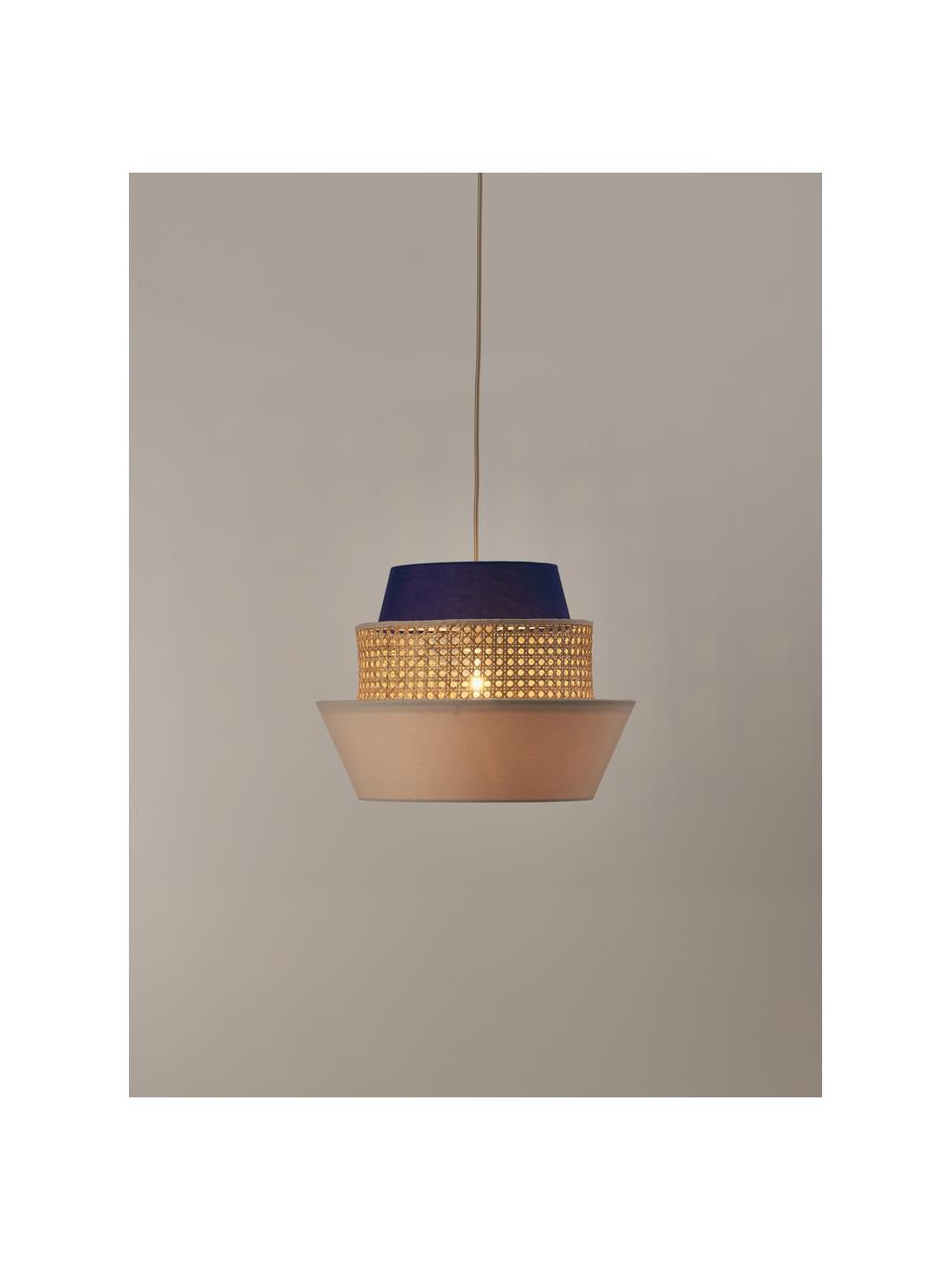 Hanglamp Klea van Weens vlechtwerk, Lampenkap: bamboe, textiel, Lichtbeige, koningsblauw, B 41 x H 30 cm