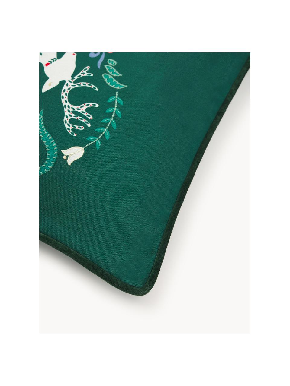Funda de cojín invernal Deers, Funda: 100% algodón, Verde oscuro, blanco, rojo, An 45 x L 45 cm