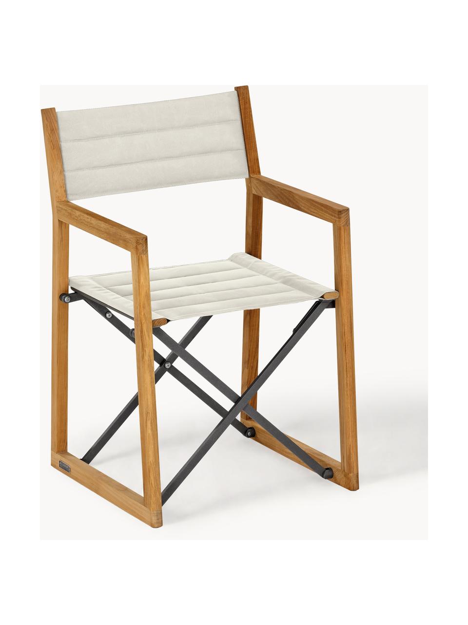 Chaise de jardin en bois de teck artisanale Loft, Tissu blanc crème, bois de teck, larg. 56 x prof. 55 cm
