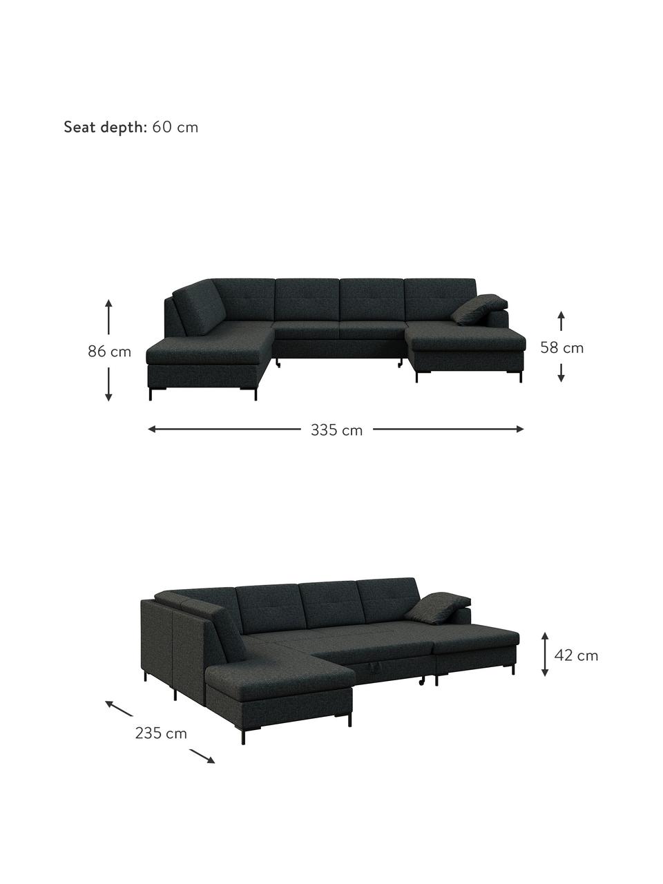 Sofá cama rinconero grande Moor, con espacio de almacenamiento, Tapizado: 100% poliéster de fácil l, Estructura: madera dura, madera bland, Patas: madera pintada Alta resis, Gris antracita, An 335 x F 235 cm