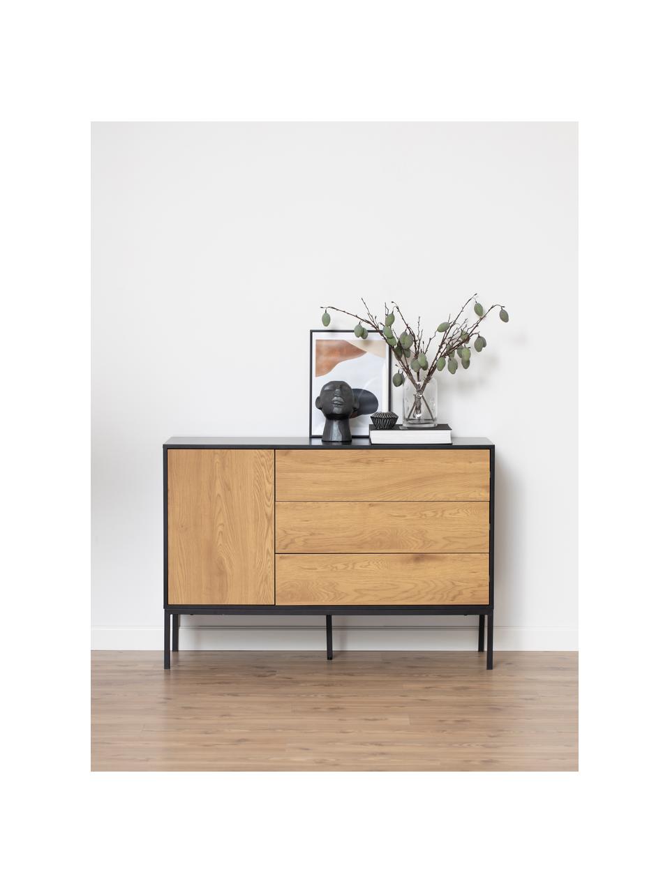 Credenza Seaford, Piedini: metallo verniciato a polv, Beige effetto legno, nero, Larg. 120 x Alt. 82 cm