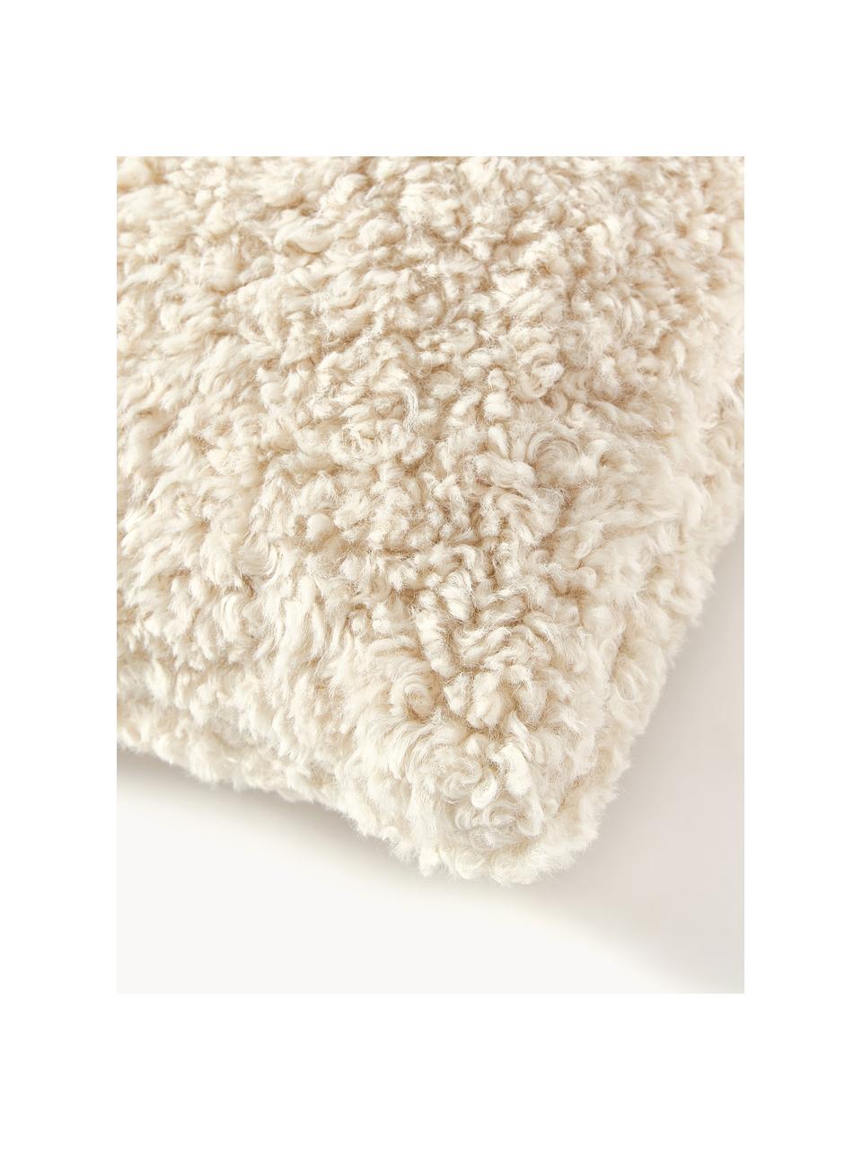 Coussin décoratif long en tissu peluche Dotty, Blanc crème, larg. 30 x long. 115 cm