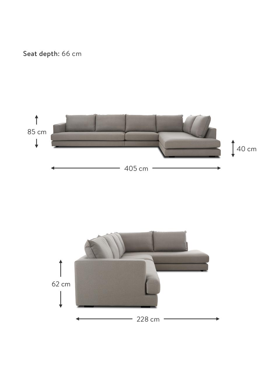 Canapé d'angle XL Tribeca, Tissu gris foncé, larg. 405 x prof. 228 cm, méridienne à droite