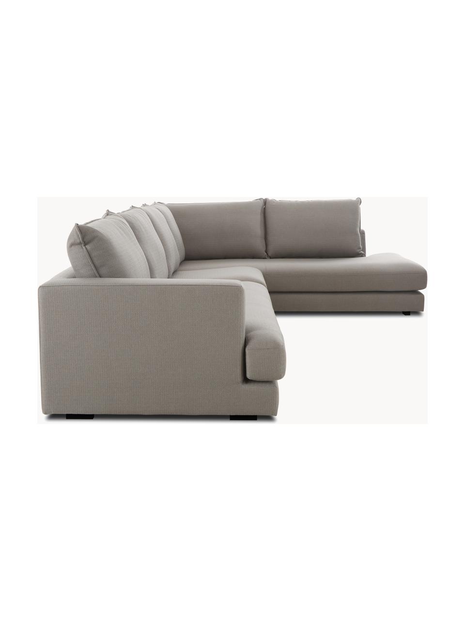 Sofa narożna XL Tribeca, Tapicerka: poliester Dzięki tkaninie, Stelaż: lite drewno sosnowe, Nogi: lite drewno bukowe, lakie, Taupe tkanina, S 405 x G 228 cm, prawostronna