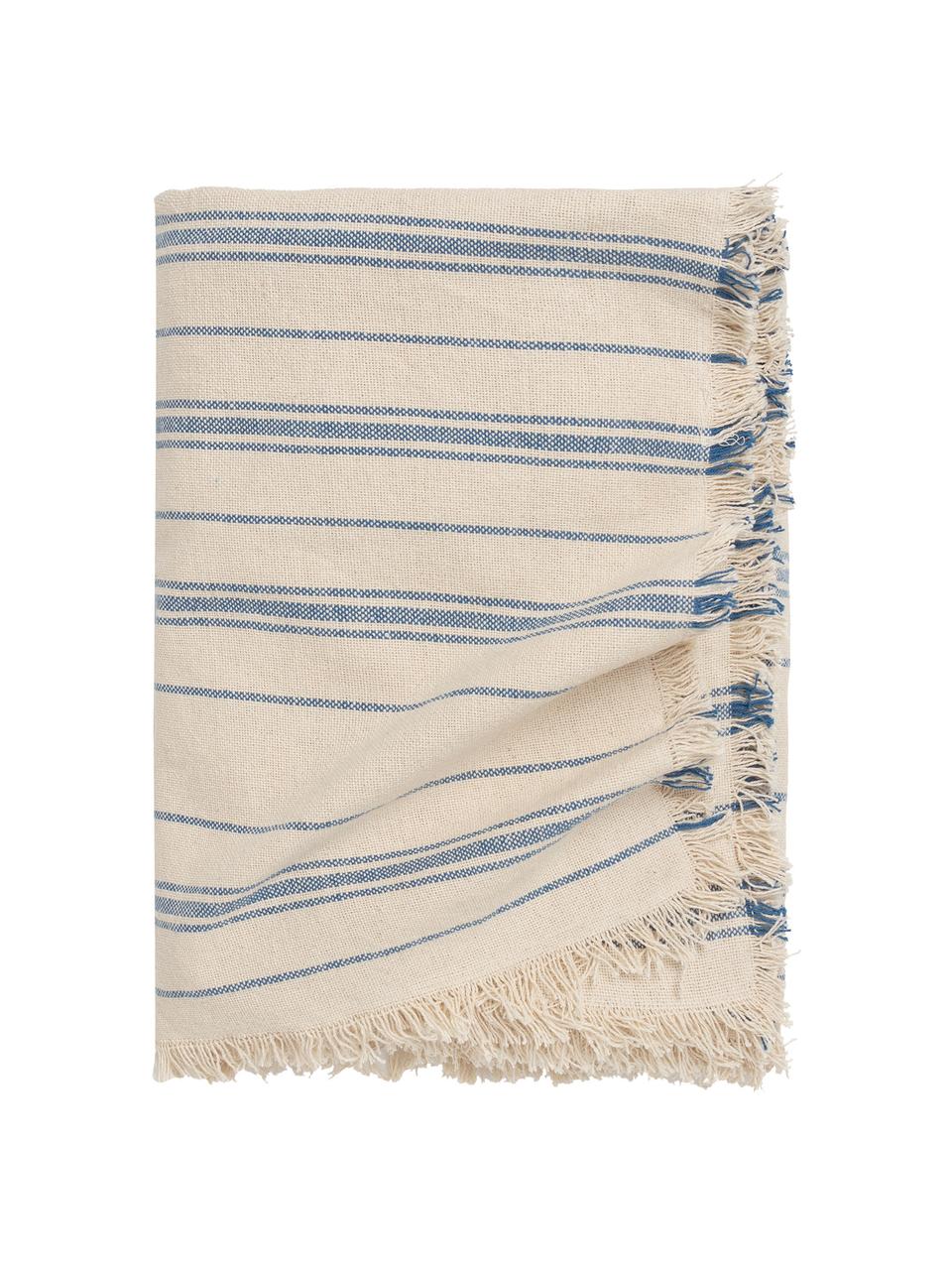 Pruhovaný prehoz z bavlny Capri, 100 %  bavlna, Krémová, modrá, Š 180 x D 260 cm (pre postele do 140 x 200 cm)