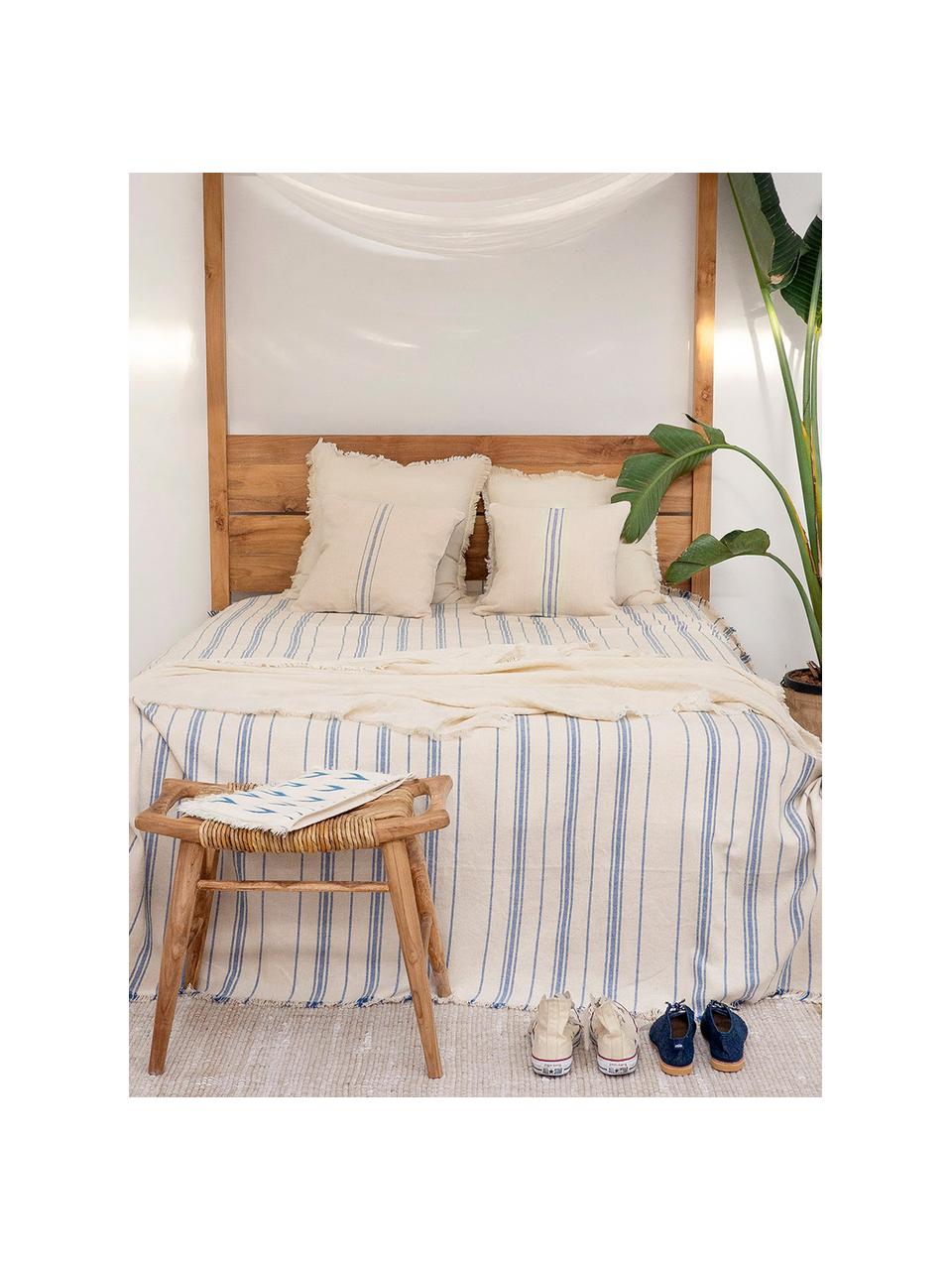 Gestreifte Tagesdecke Capri aus Baumwolle, 100% Baumwolle, Cremefarben, Blau, B 180 x L 260 cm (für Betten bis 140 x 200 cm)
