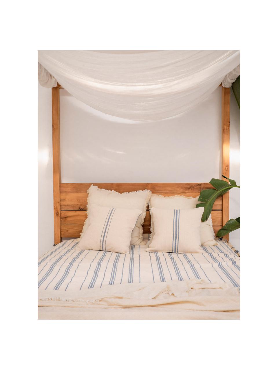 Gestreifte Tagesdecke Capri aus Baumwolle, 100% Baumwolle, Cremefarben, Blau, B 180 x L 260 cm (für Betten bis 140 x 200 cm)