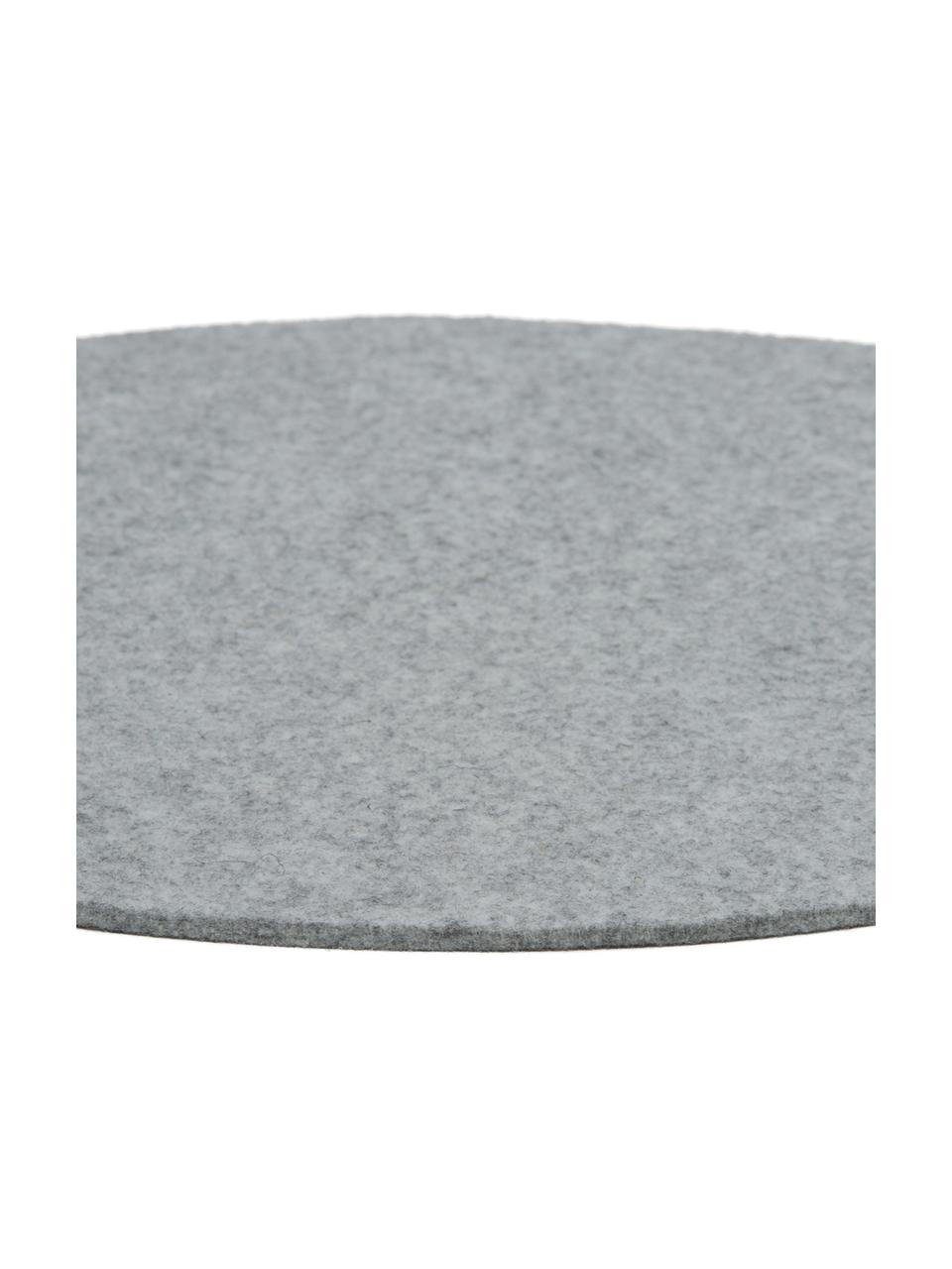 Ronde wolvilt placemats Leandra, 4 stuks, 90% wol, 10% polyethyleen, Lichtgrijs, Ø 40 cm