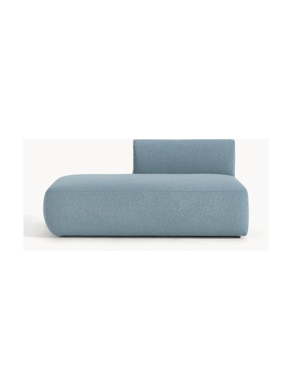 Diván modular en tejido bouclé Sofia, Tapizado: tejido bouclé (100% polié, Estructura: madera de abeto, tablero , Patas: plástico Este producto es, Bouclé azul, An 159 x F 103 cm, respaldo derecho