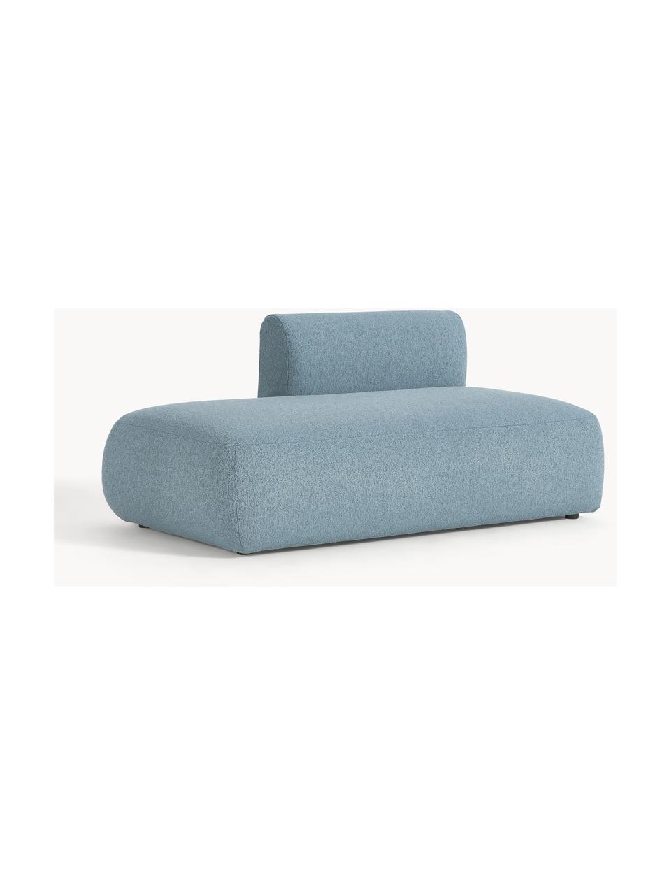 Diván modular en tejido bouclé Sofia, Tapizado: tejido bouclé (100% polié, Estructura: madera de abeto, tablero , Patas: plástico Este producto es, Bouclé azul, An 159 x F 103 cm, respaldo derecho