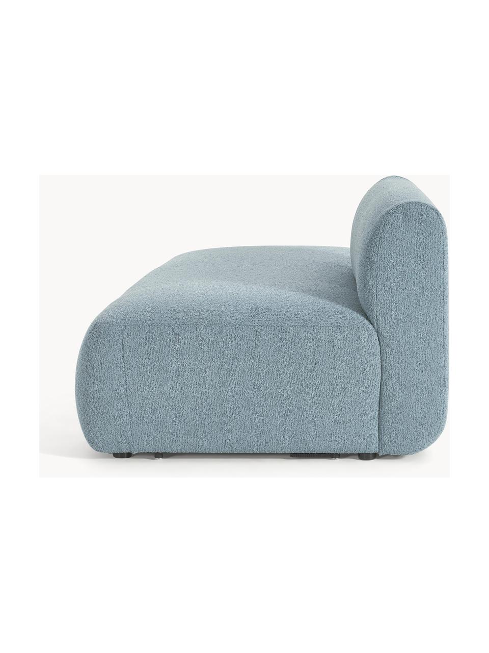 Diván modular en tejido bouclé Sofia, Tapizado: tejido bouclé (100% polié, Estructura: madera de abeto, tablero , Patas: plástico Este producto es, Bouclé azul, An 159 x F 103 cm, respaldo derecho