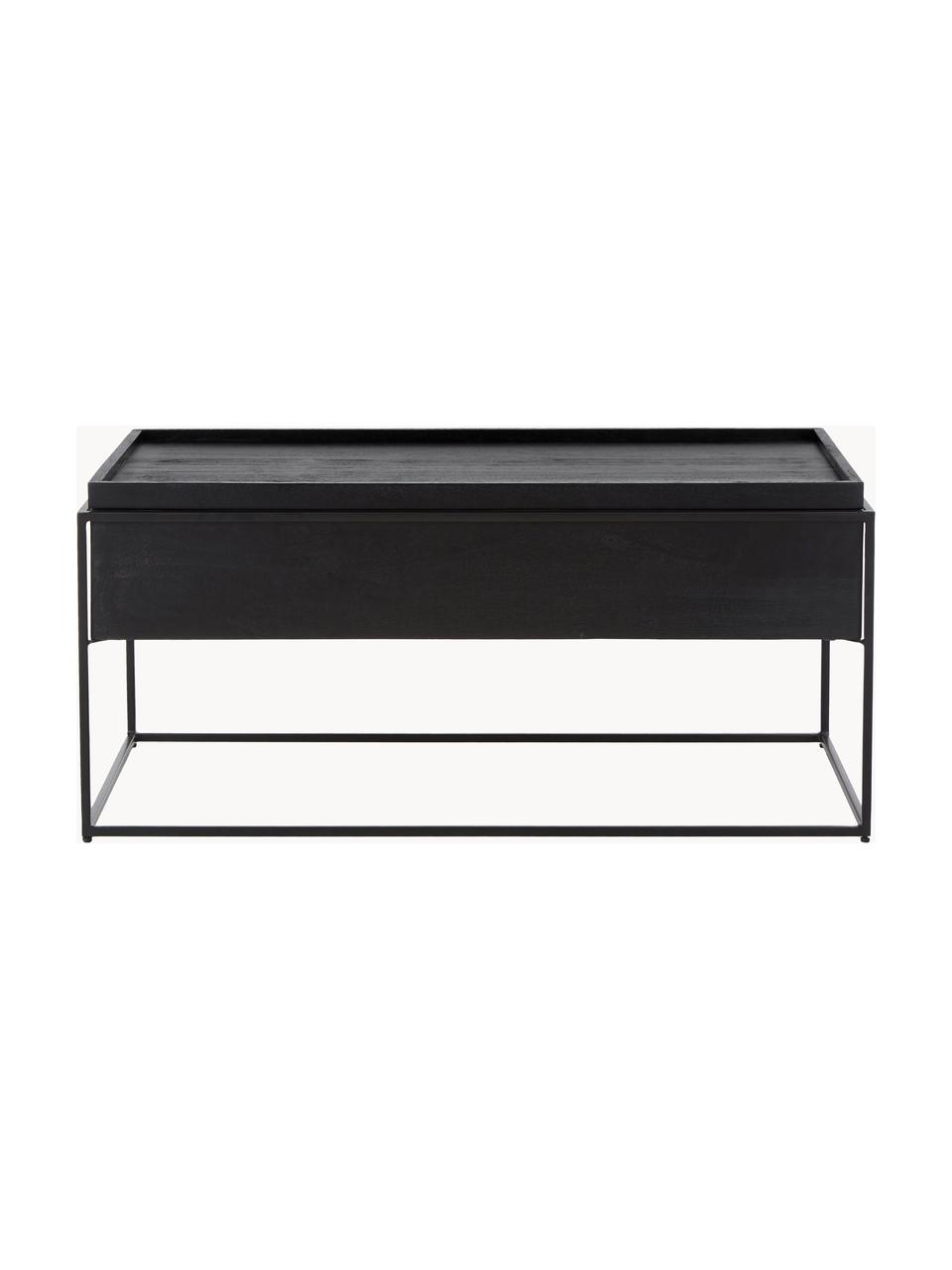 Mesa de centro Theo, con espacio de almacenamiento, Estructura: madera de mango maciza pi, Estructura: metal con pintura en polv, Madera de mango, negro, An 100 x F 55 cm