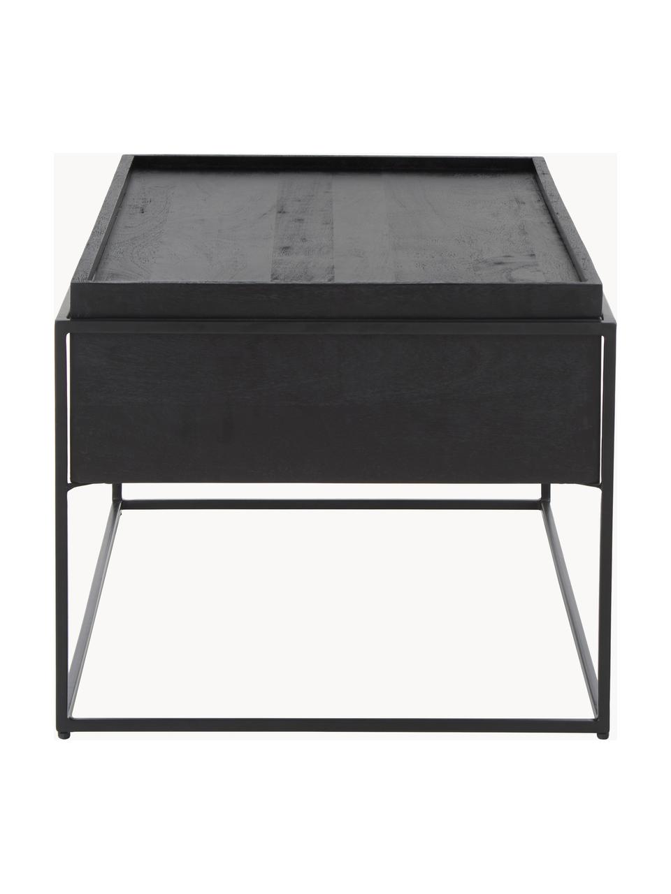 Mesa de centro Theo, con espacio de almacenamiento, Estructura: madera de mango maciza pi, Estructura: metal con pintura en polv, Madera de mango, negro, An 100 x F 55 cm