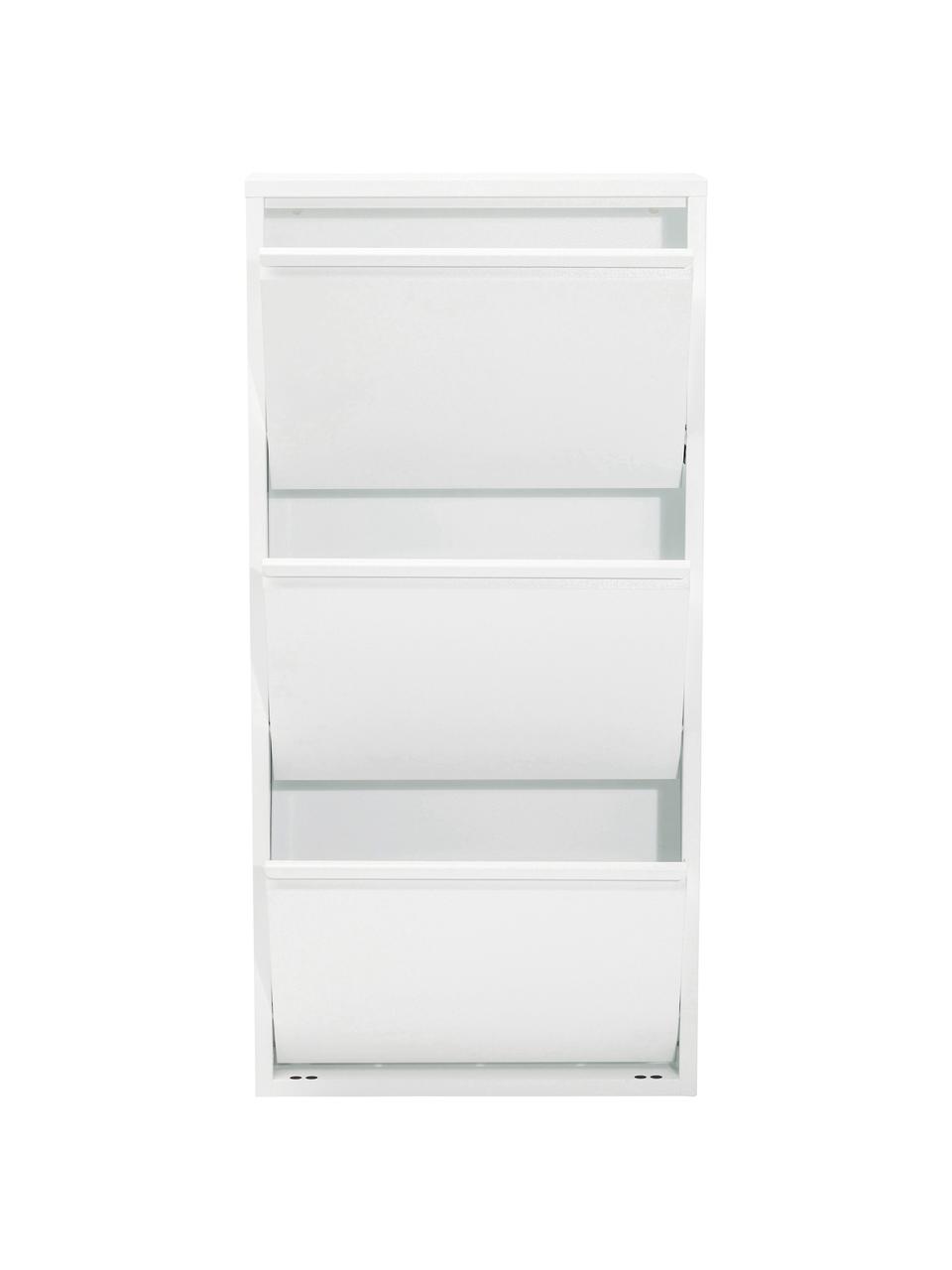 Scarpiera da parete con scomparti a ribalta Caruso, Acciaio verniciato a polvere, Bianco, Larg. 50 x Alt. 103 cm