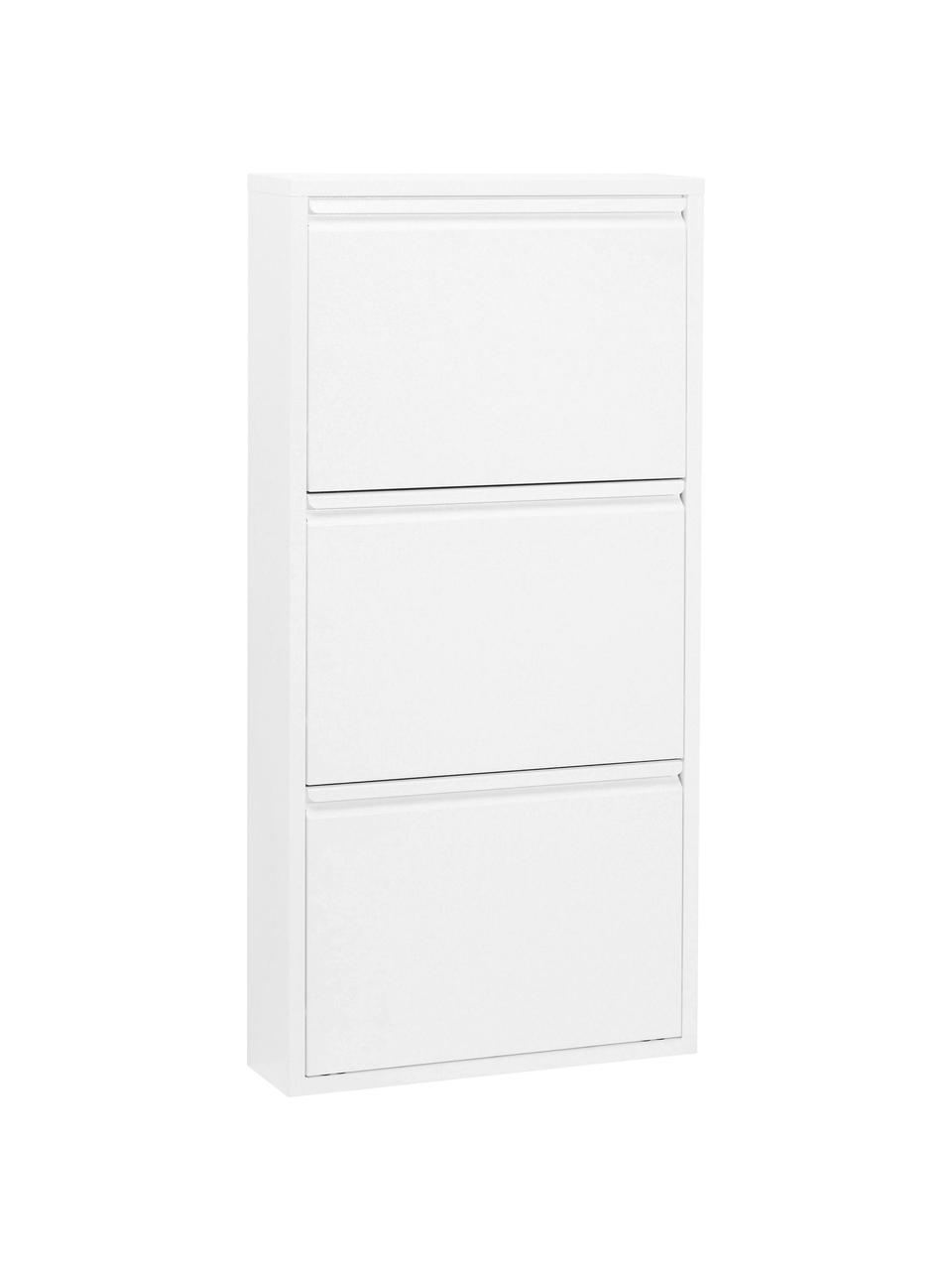 Scarpiera da parete con 3 scomparti a ribalta Caruso, Acciaio verniciato a polvere, Bianco, Larg. 50 x Alt. 103 cm