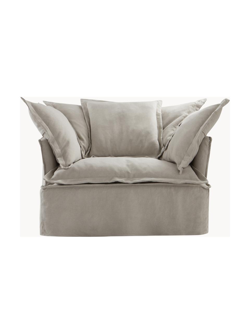 Linnen loungefauteuil Gardanne, Bekleding: 100% linnen Met 11.000 sc, Frame: multiplex, grenenhout, Linnen grijs, B 114 x D 89 cm