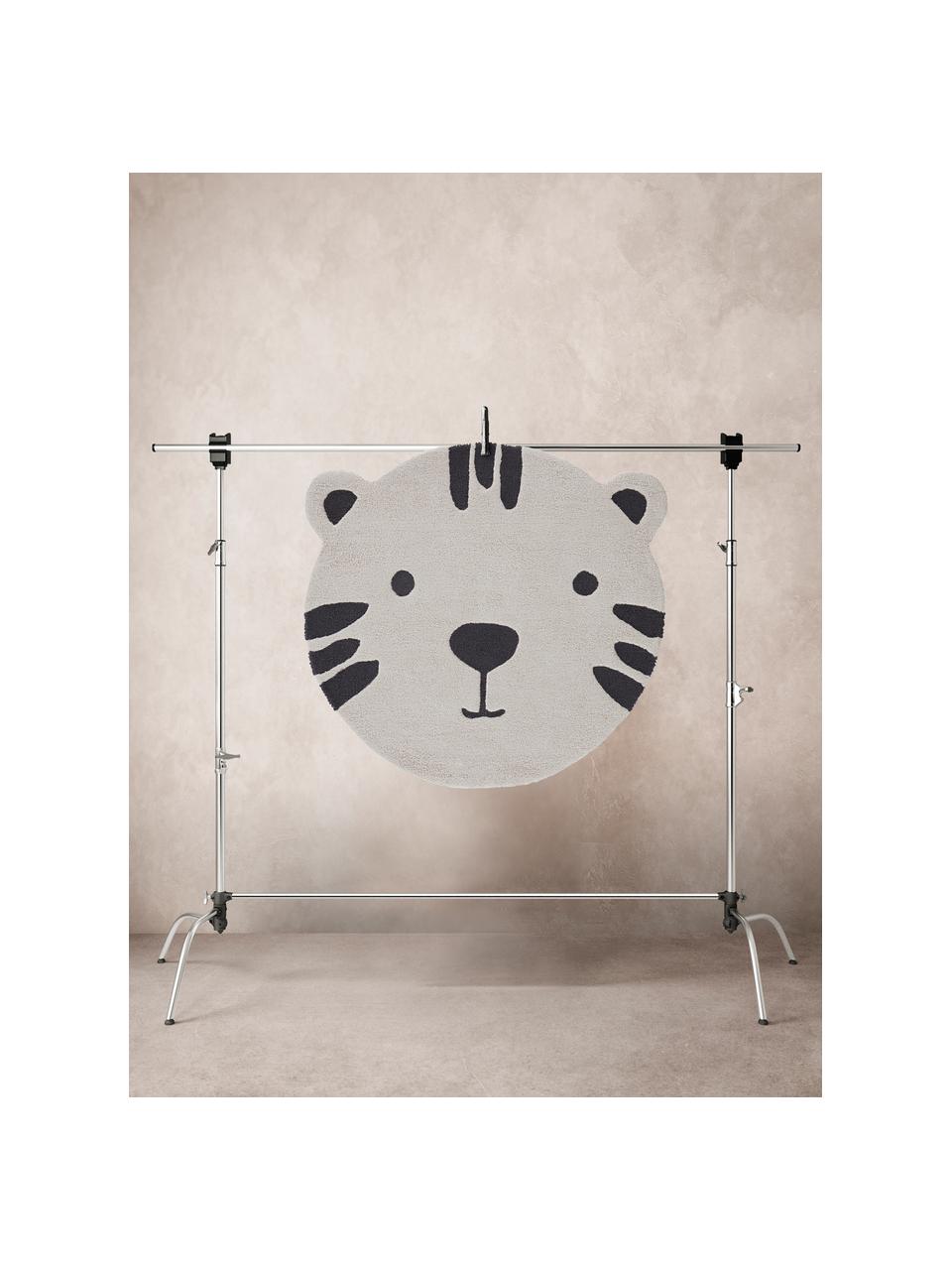 Tapis rond en coton texturé Sweetie, 100% coton, Gris clair, noir, Ø 85 cm (taille XS)